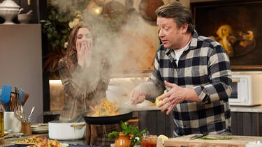 Jamie Oliver Shows Drew How to Make His Tunisian Shrimp Spaghetti