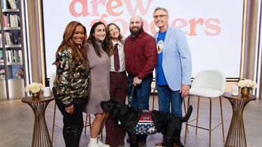 Sunny Anderson and Drew Barrymore Meet with Veteran Marine and His Service Dog for Veteran's Day